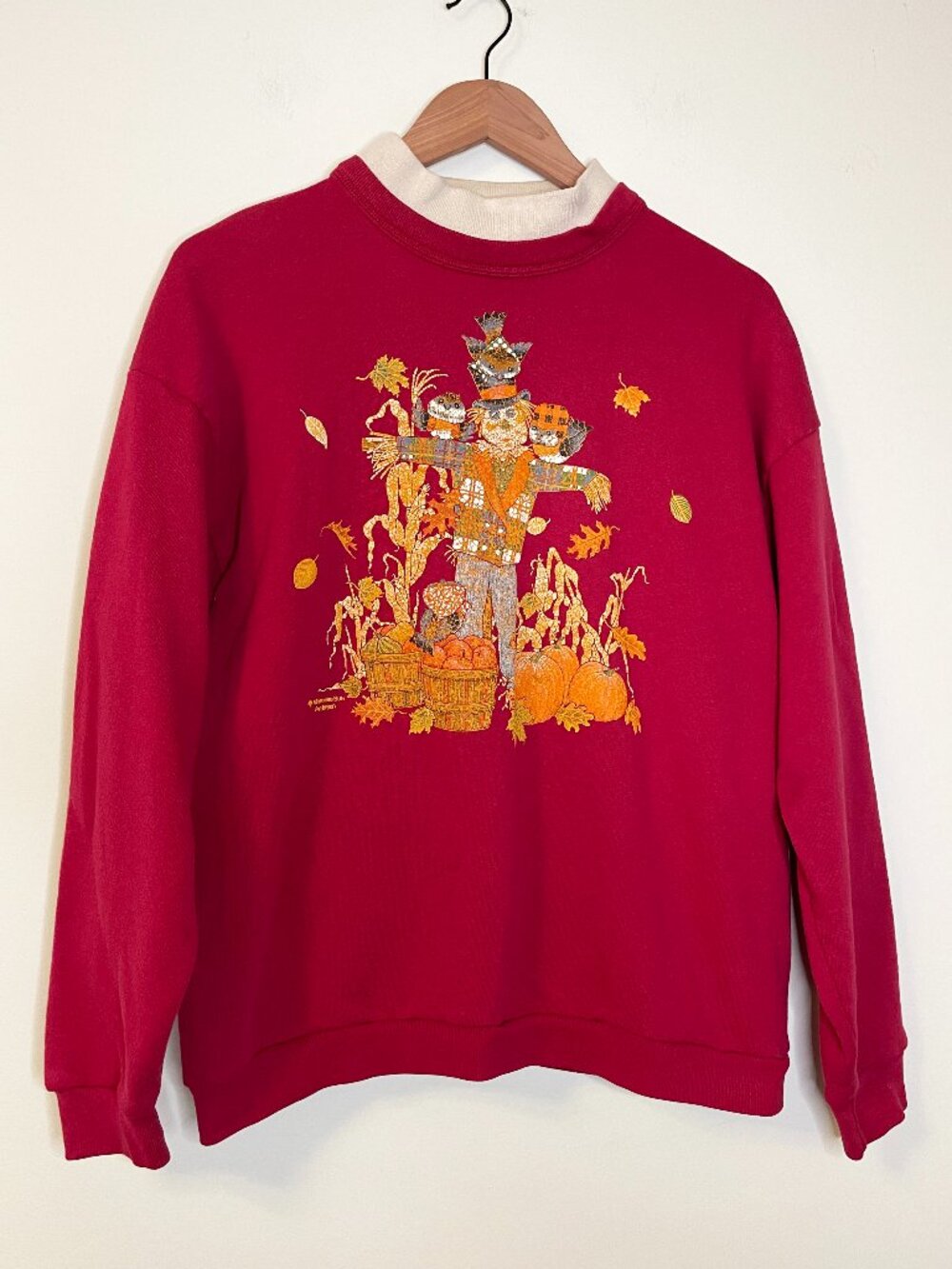 Vintage Morning Sun Fall Scarecrow Pumpkin Autumn Sweatshirt Petite USA Small